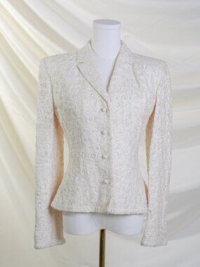 Badgley Mischka Rose Embroidered Jacket 100% SIlk